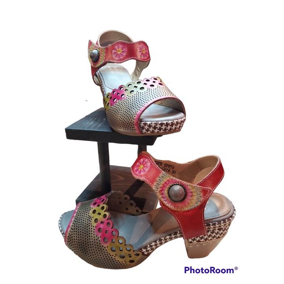 Spring Step Jacinta GRYM Block Heel Funky Retro Ankle Strap w Contrasting Detail - Picture 5 of 6